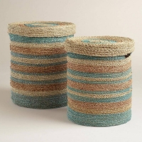 Seagrass Round Lidded Storage Basket With Cut-off Handles