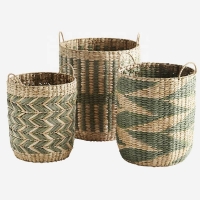 Water Hyacinth Storage Basket With Handles Set of 3