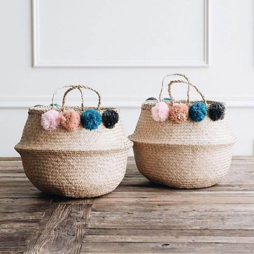 Pom Pom Seagrass Belly Basket*